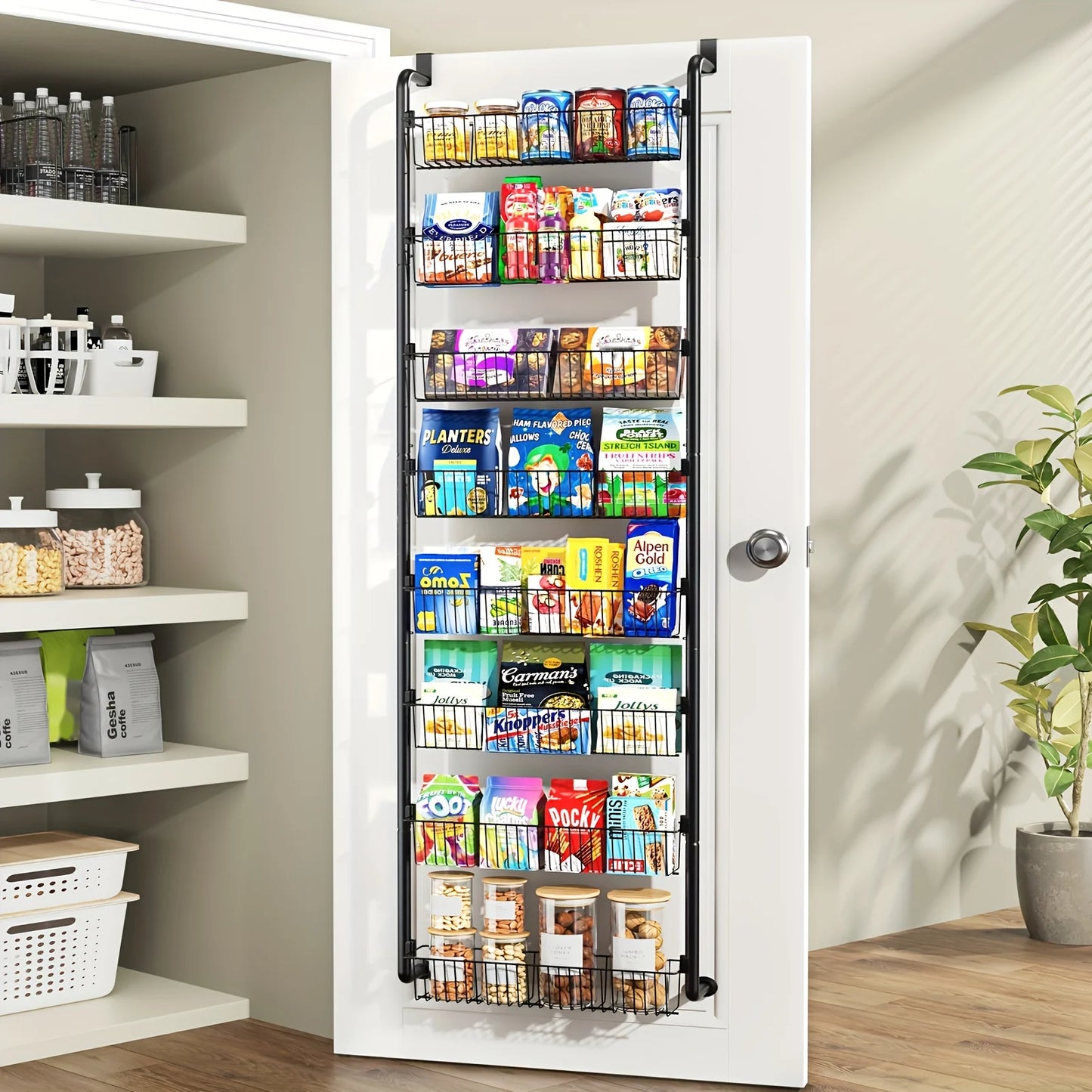 Over The Door Food Pantry Organizer- Heavy-Duty Multi-Level Storage Rack For Kitchen And Laundry Room - Space-Saving Organizer