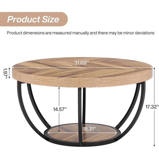 Modern 32" Circle Coffee Table with Open Storage