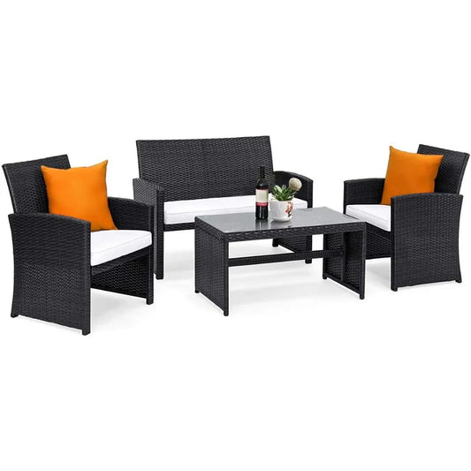 4 Piece Rattan Patio Furniture Set