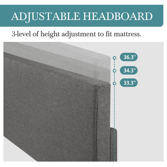 Upholstered Platform Bed Frame with Adjustable Headboard