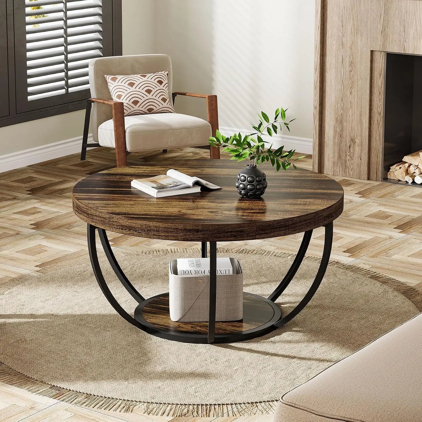 Modern Round Industrial Coffee Table