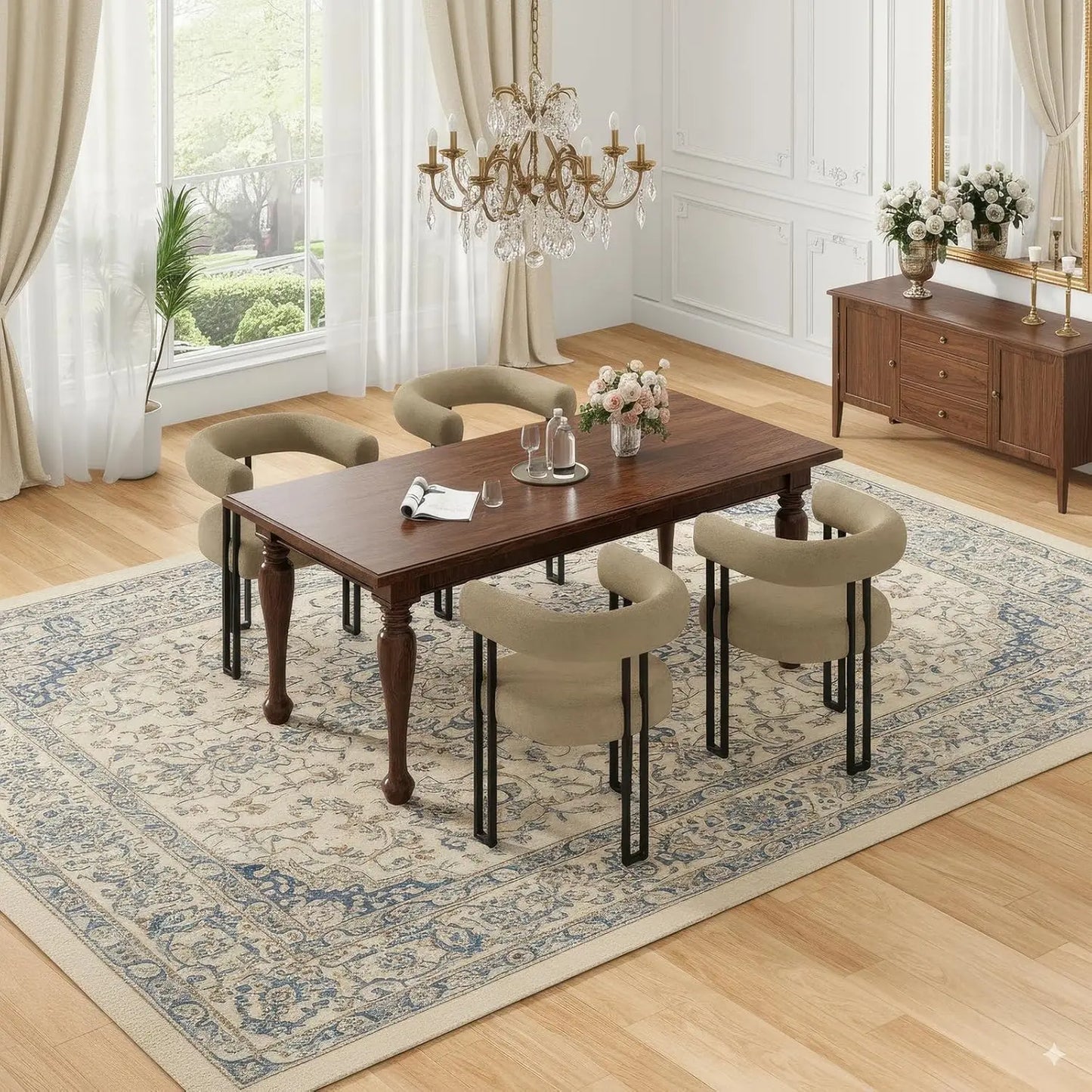 Set of 2 Upholstered Dining Arm Chairs
