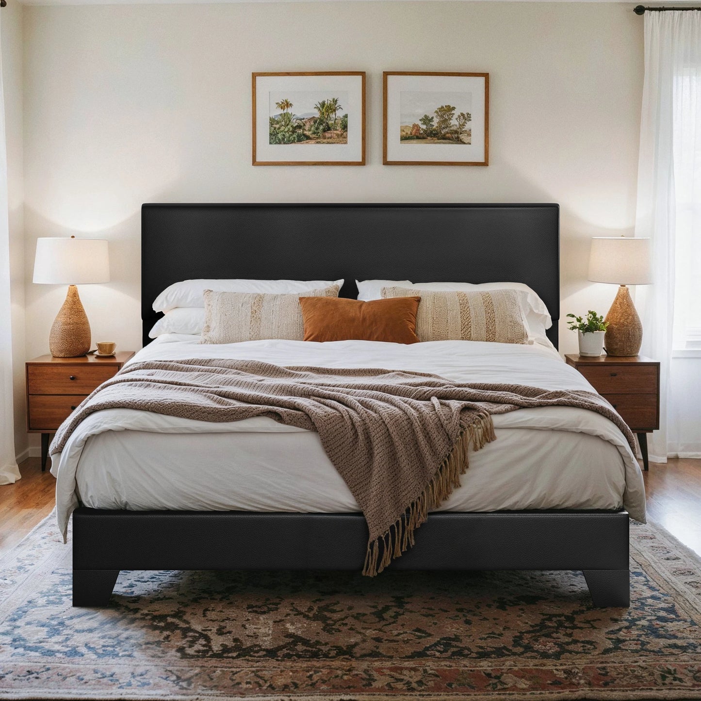 Upholstered Platform Bed Frame with Adjustable Headboard