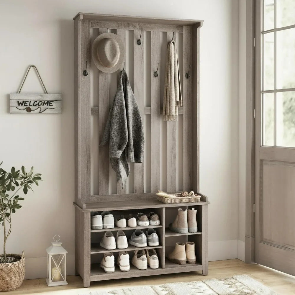 Coat Rack with Shoe Bench