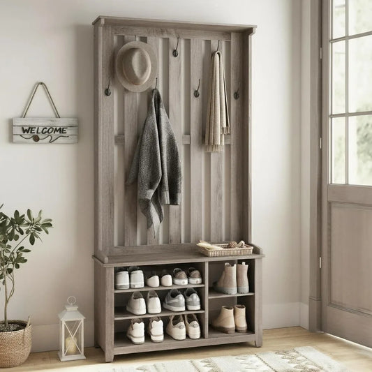 Coat Rack with Shoe Bench