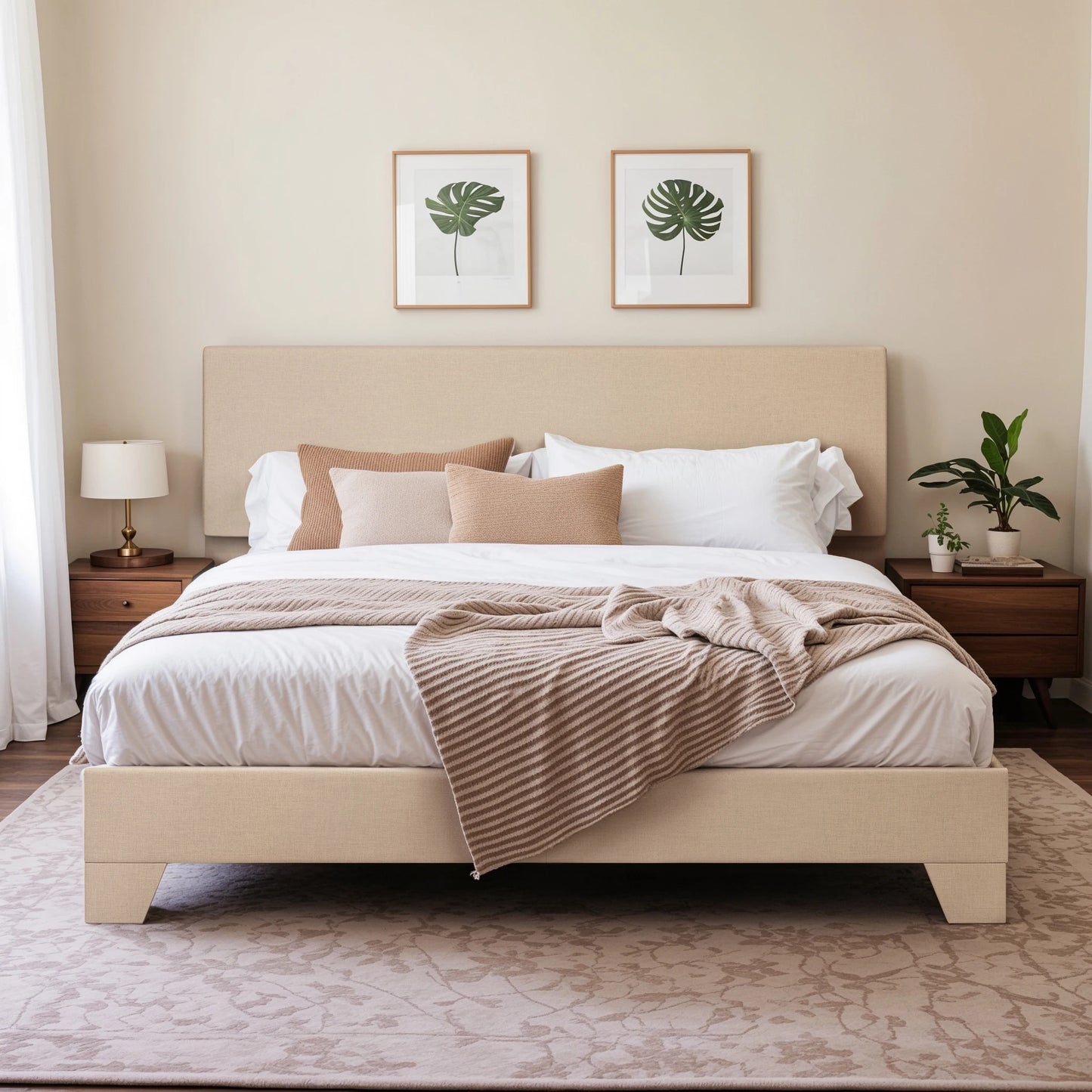 Upholstered Platform Bed Frame with Adjustable Headboard