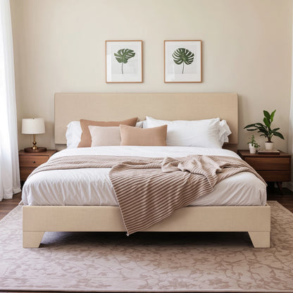 Upholstered Platform Bed Frame with Adjustable Headboard