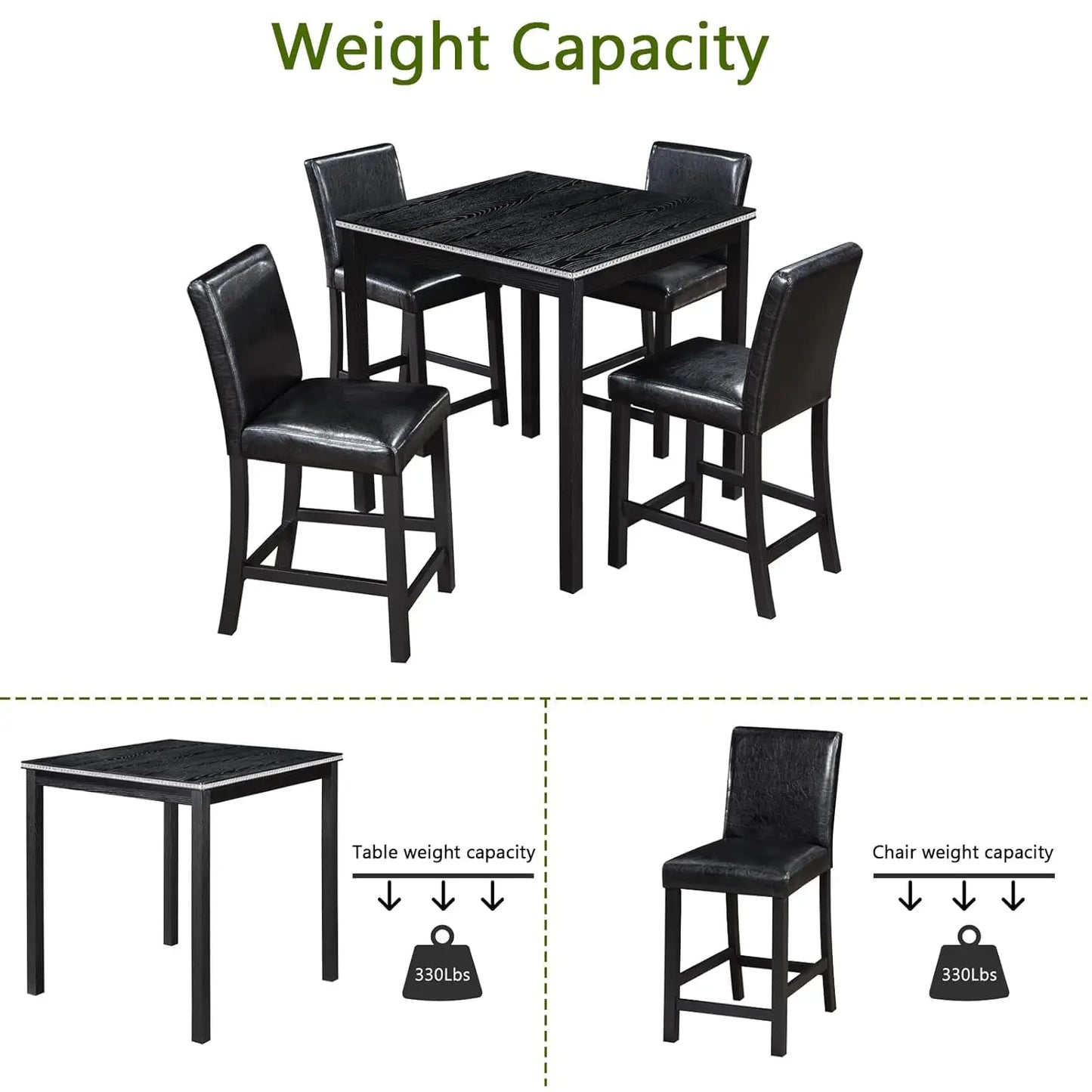 5-Piece Solid Wood Counter Height Kitchen Table Set