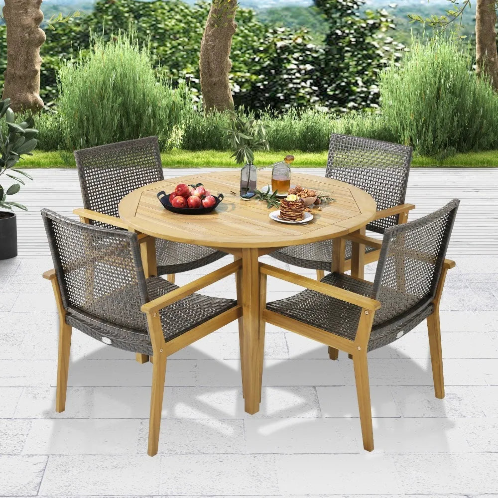 5 PCS  Acacia Wood Patio Dining Set
