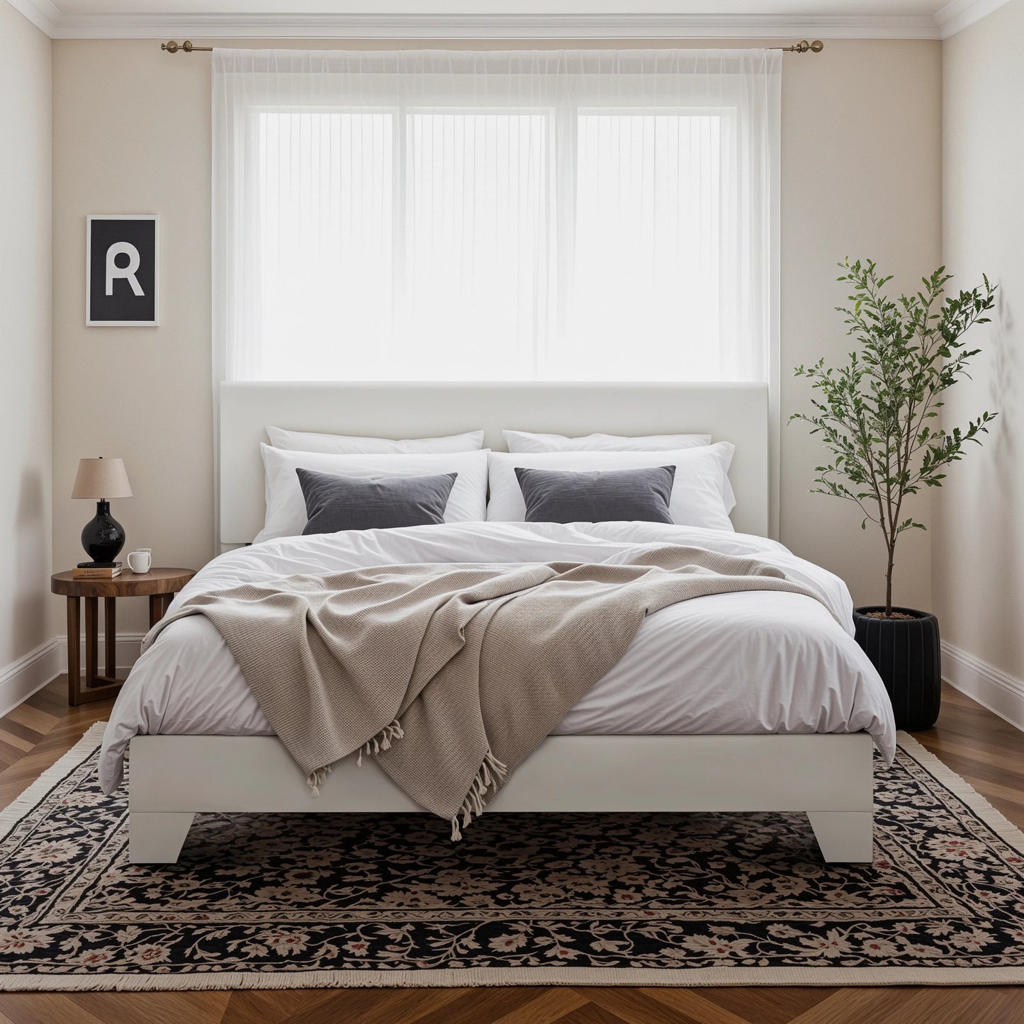 Upholstered Platform Bed Frame with Adjustable Headboard