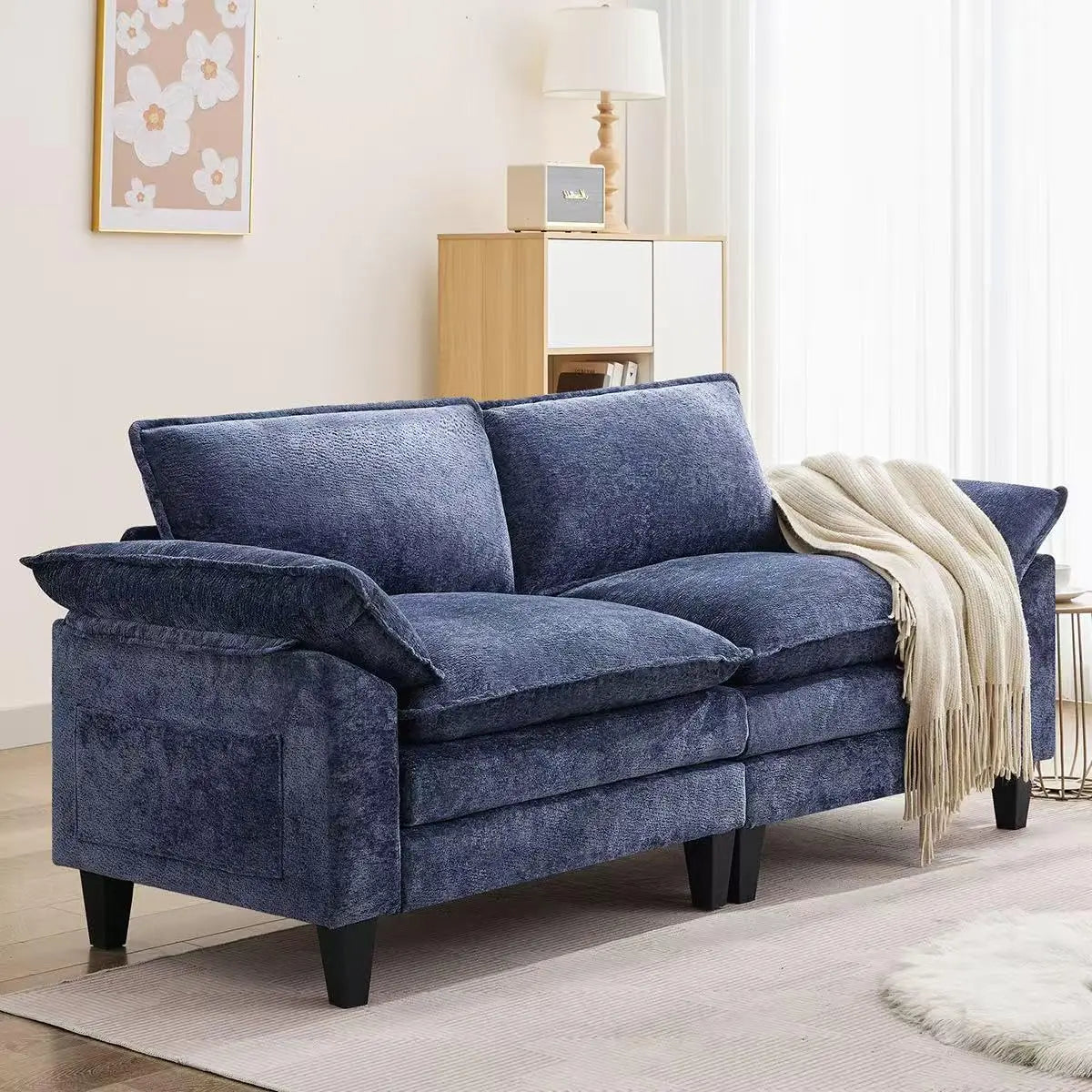 Modern Loveseat Sofa with Chenille Fabric