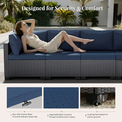 7 Piece Rattan Patio Modular Sectional