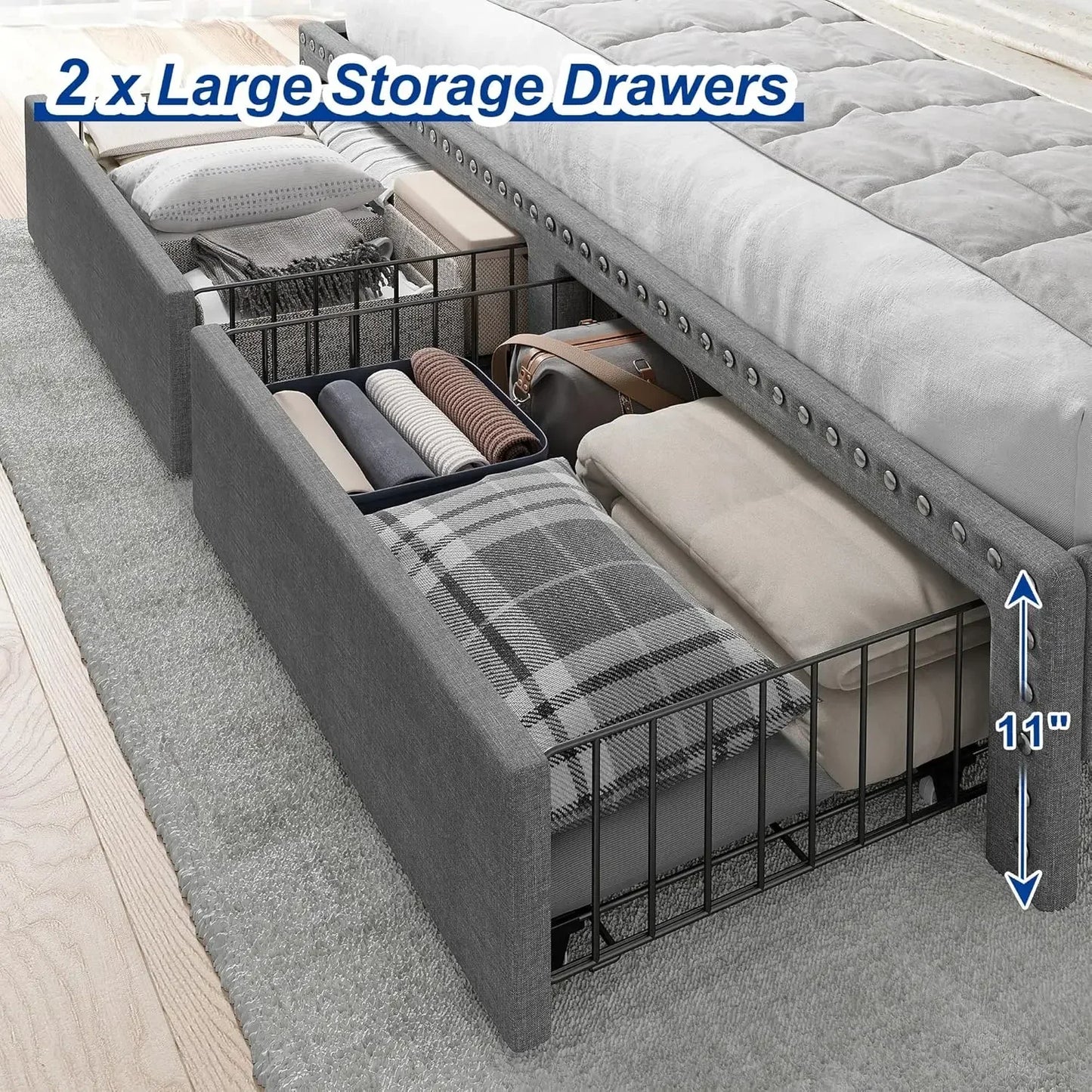 Upholstered King Bed Frame with Storage