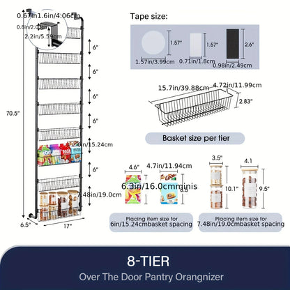 Over The Door Food Pantry Organizer- Heavy-Duty Multi-Level Storage Rack For Kitchen And Laundry Room - Space-Saving Organizer