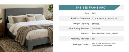 Upholstered Bed Frame with Adjustable Linen Headboard
