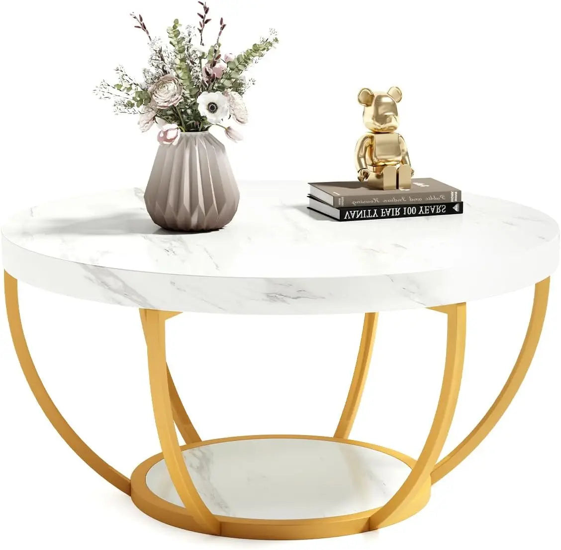 Modern 32" Circle Coffee Table with Open Storage
