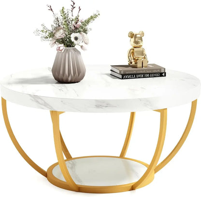 Modern 32" Circle Coffee Table with Open Storage