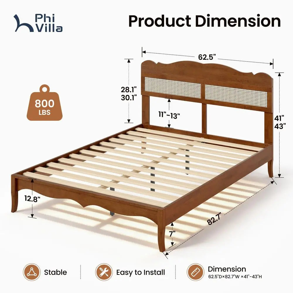 Rattan Queen Size Bed Frame with Headboard