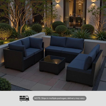 7 Piece Rattan Patio Modular Sectional