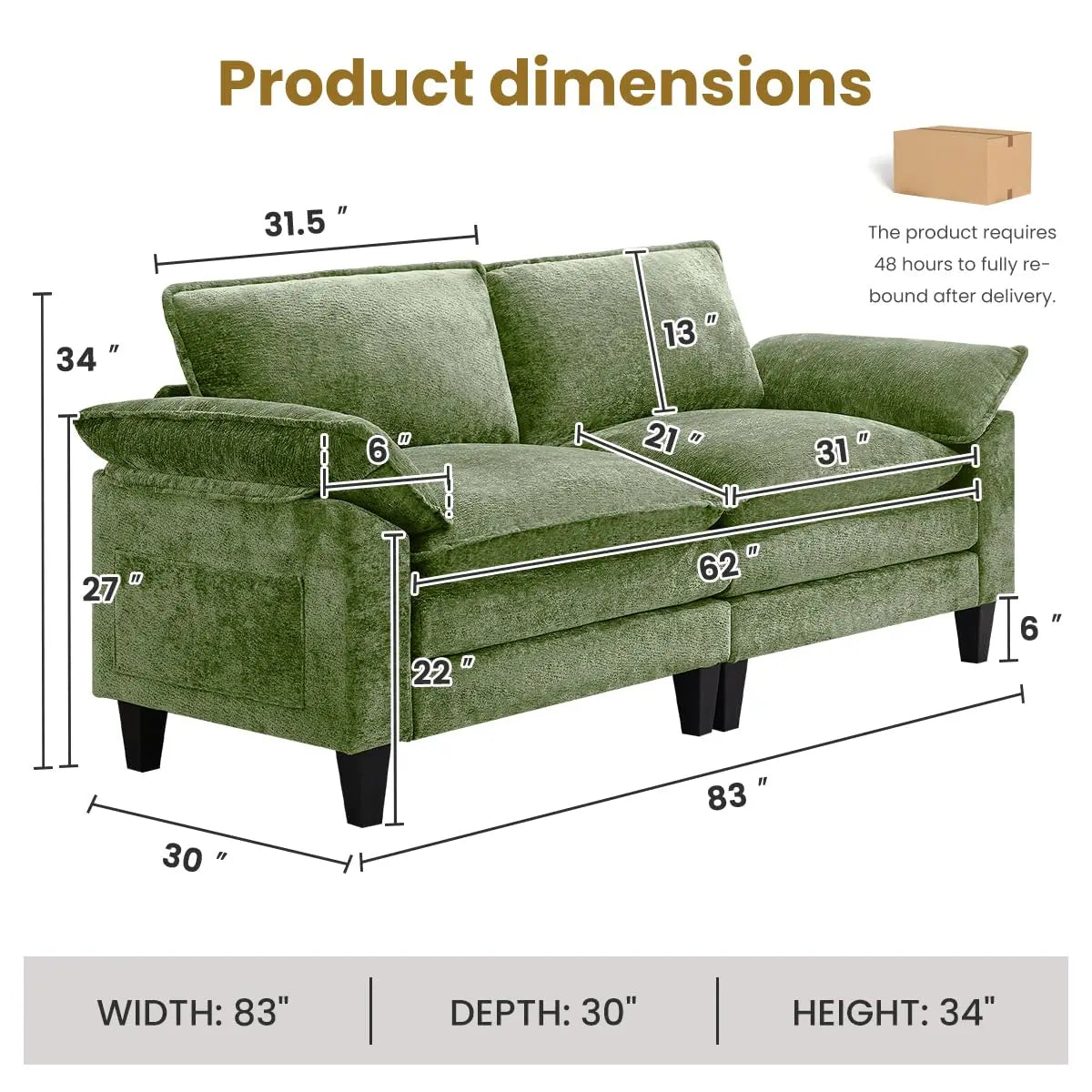 Modern Loveseat Sofa with Chenille Fabric