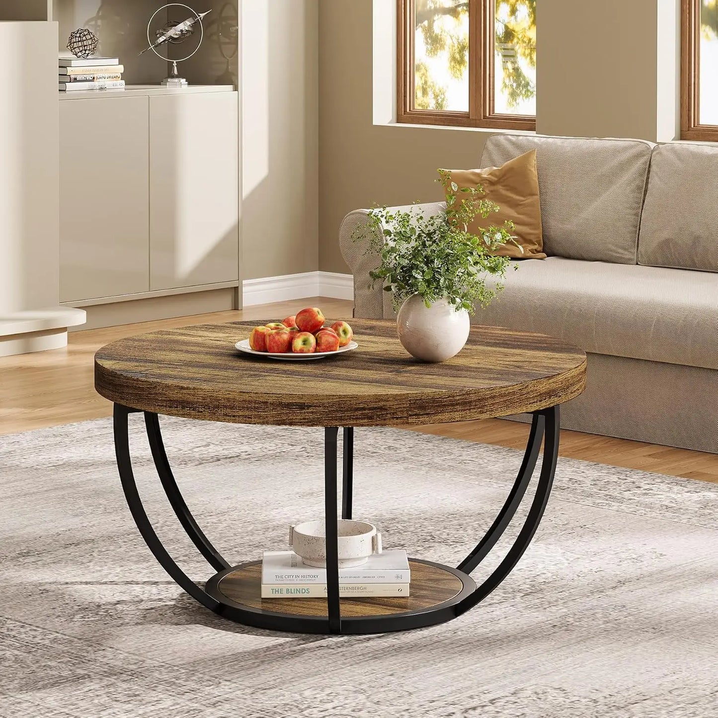 Modern 32" Circle Coffee Table with Open Storage