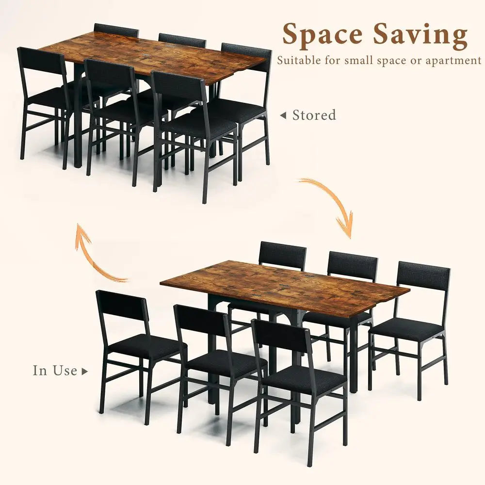 Extendable Kitchen Table Set with 6 Chairs,