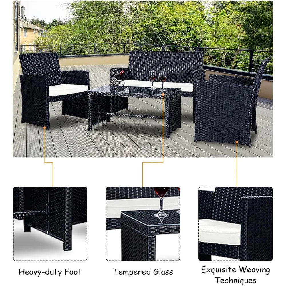 4 Piece Rattan Patio Furniture Set