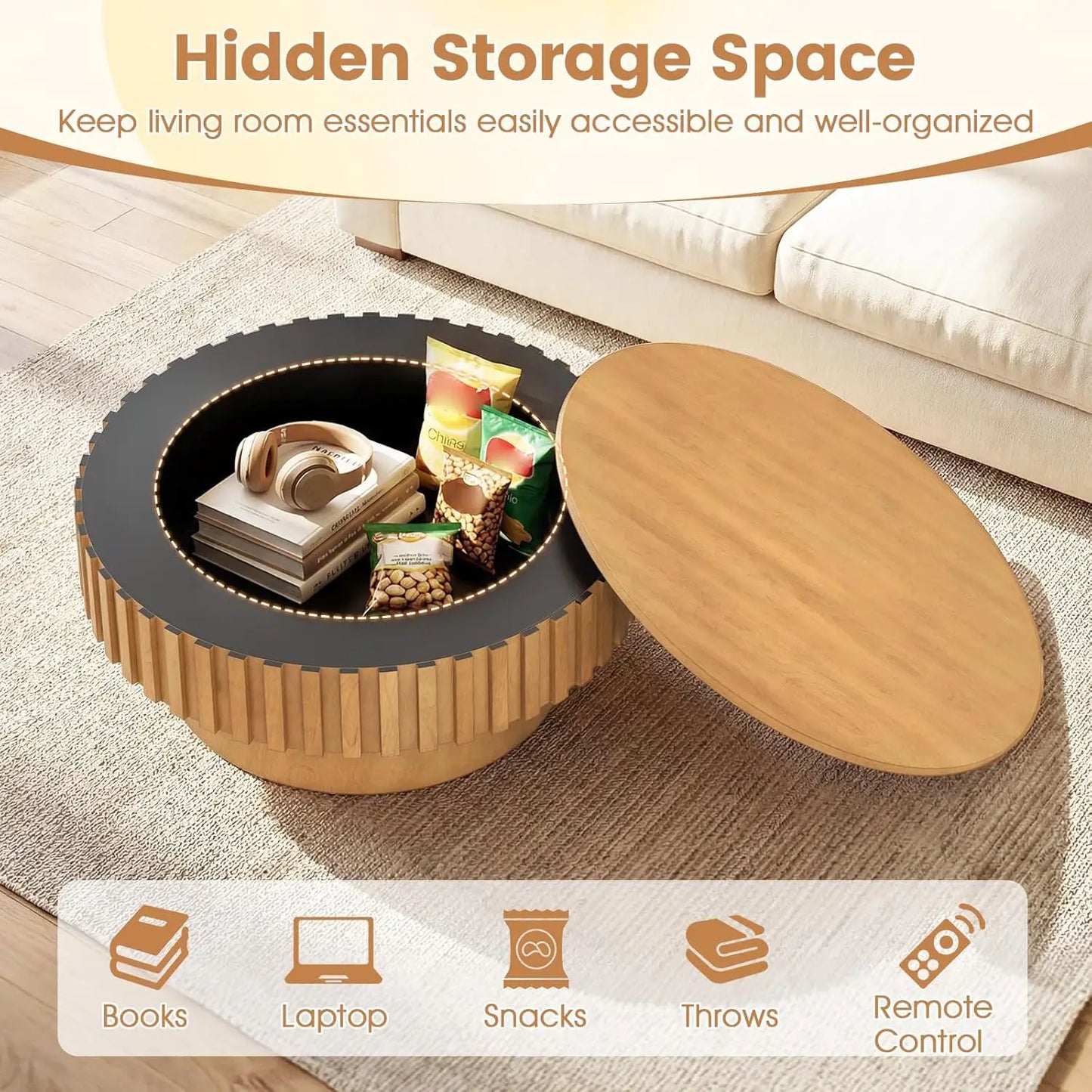 Round Coffee Table with Storage