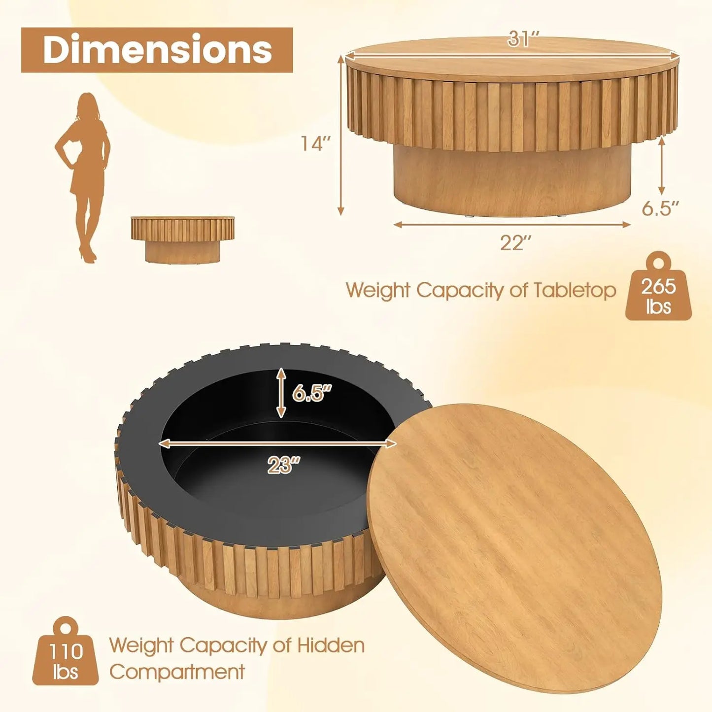 Round Coffee Table with Storage