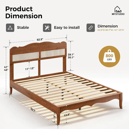 Platform Rattan Queen Bed Frame