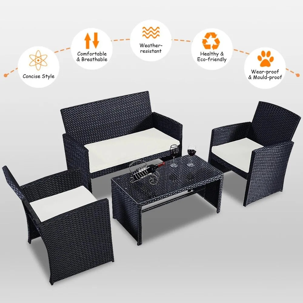 4 Piece Rattan Patio Furniture Set