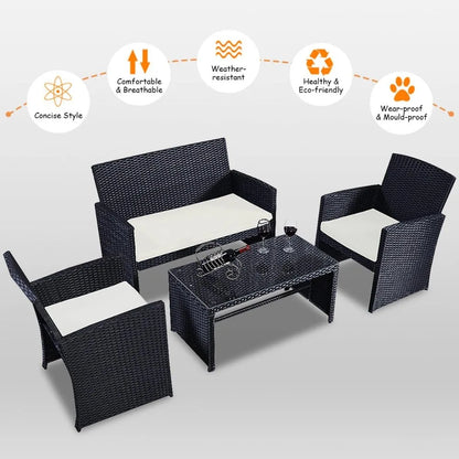 4 Piece Rattan Patio Furniture Set