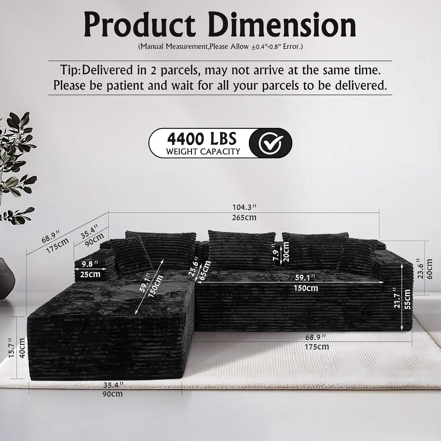 104" Modular Sofa with Deep Seat Comfort