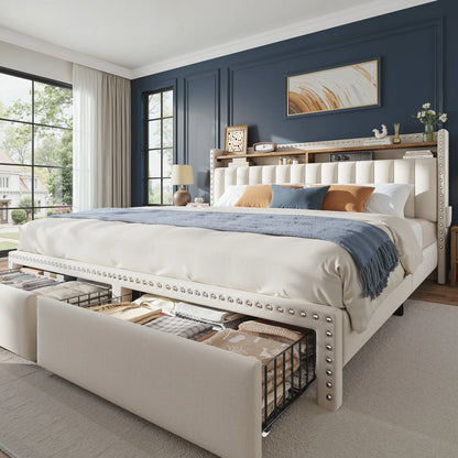 Bed Frame with 2-Tier Storage