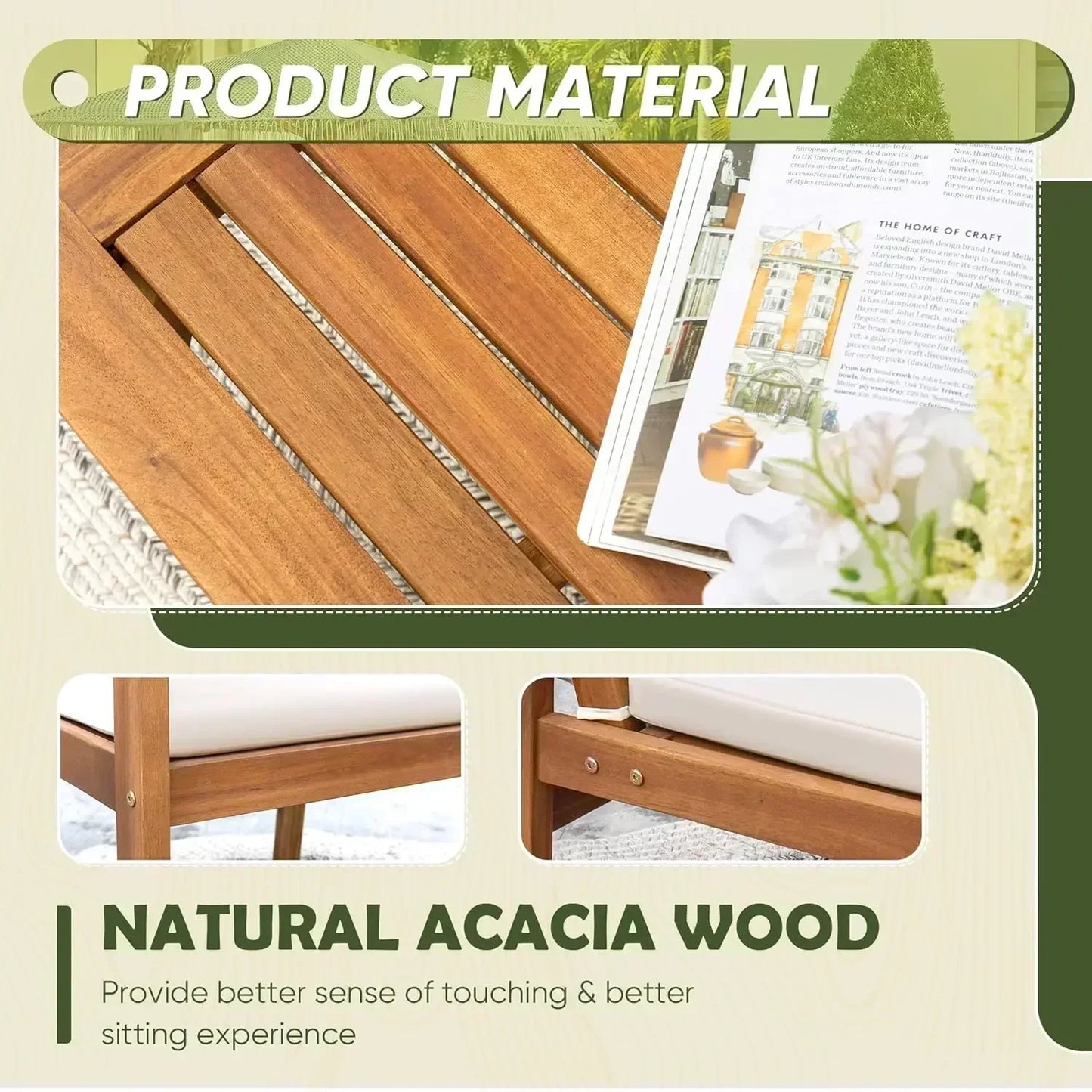 4 Piece Acacia Wood Sofa Set