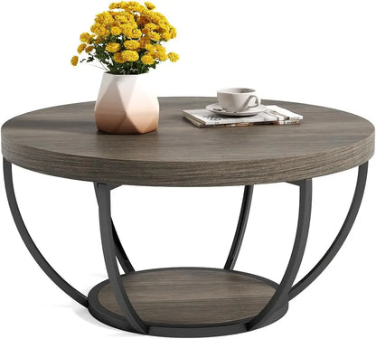 Modern 32" Circle Coffee Table with Open Storage