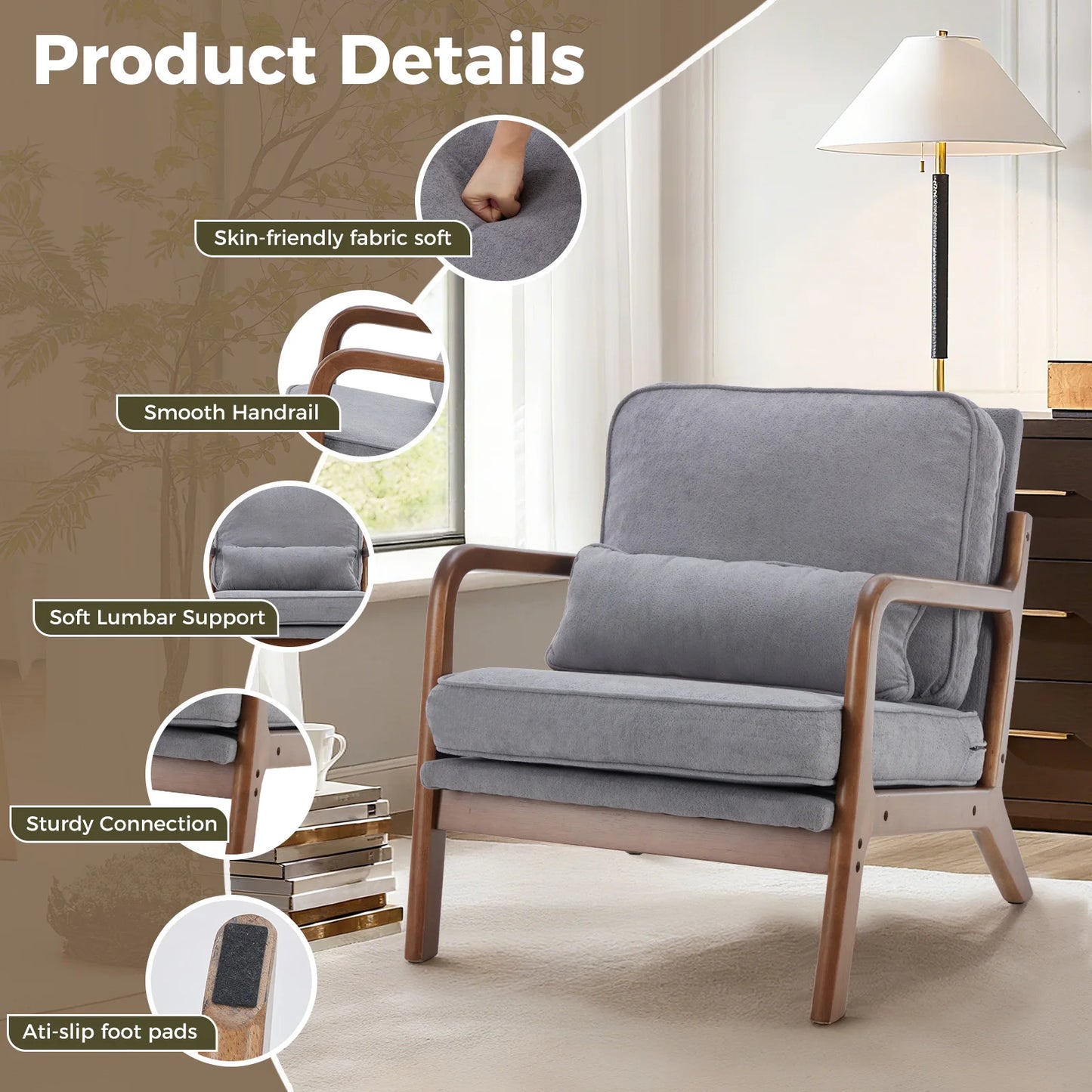 Modern Solid Wooden Frame Accent Chair