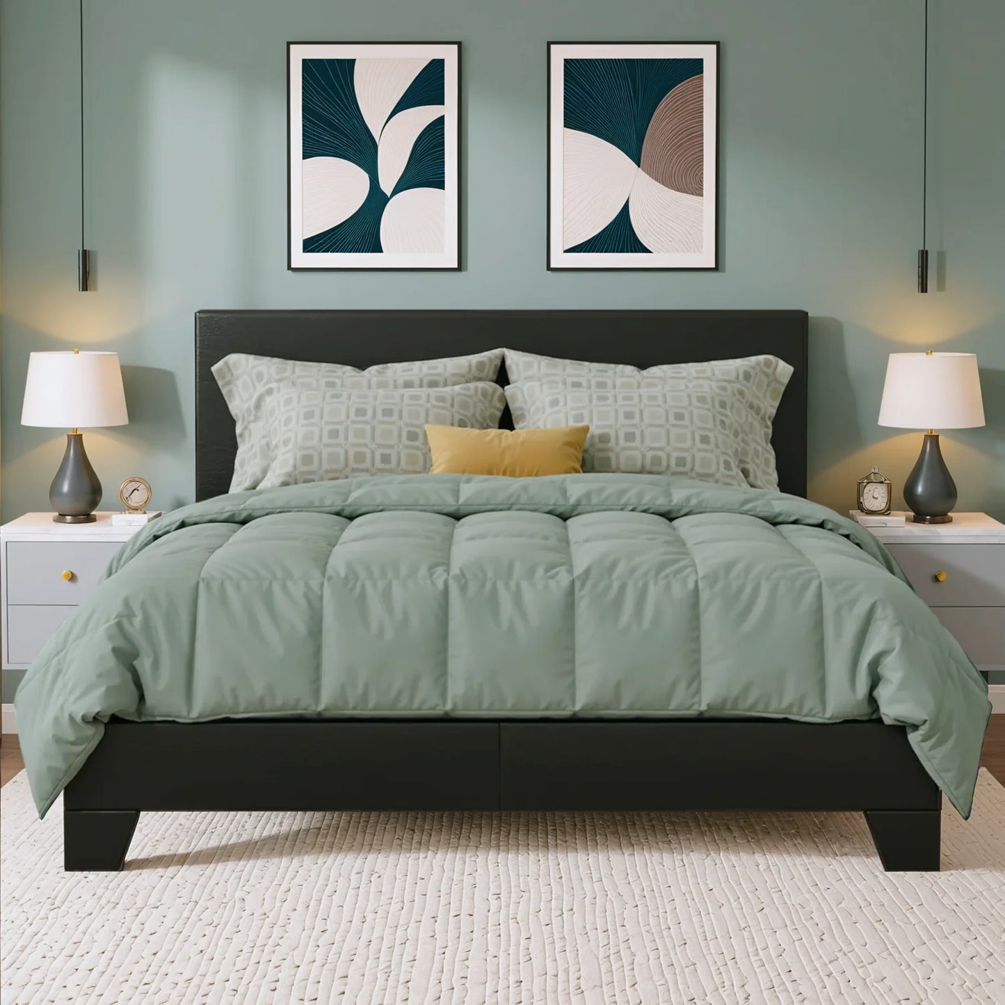 Upholstered Bed Frame with Adjustable Linen Headboard