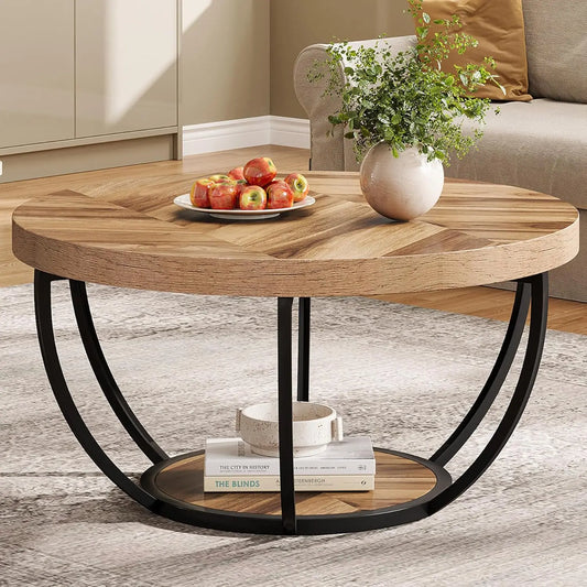 Modern 32" Circle Coffee Table with Open Storage