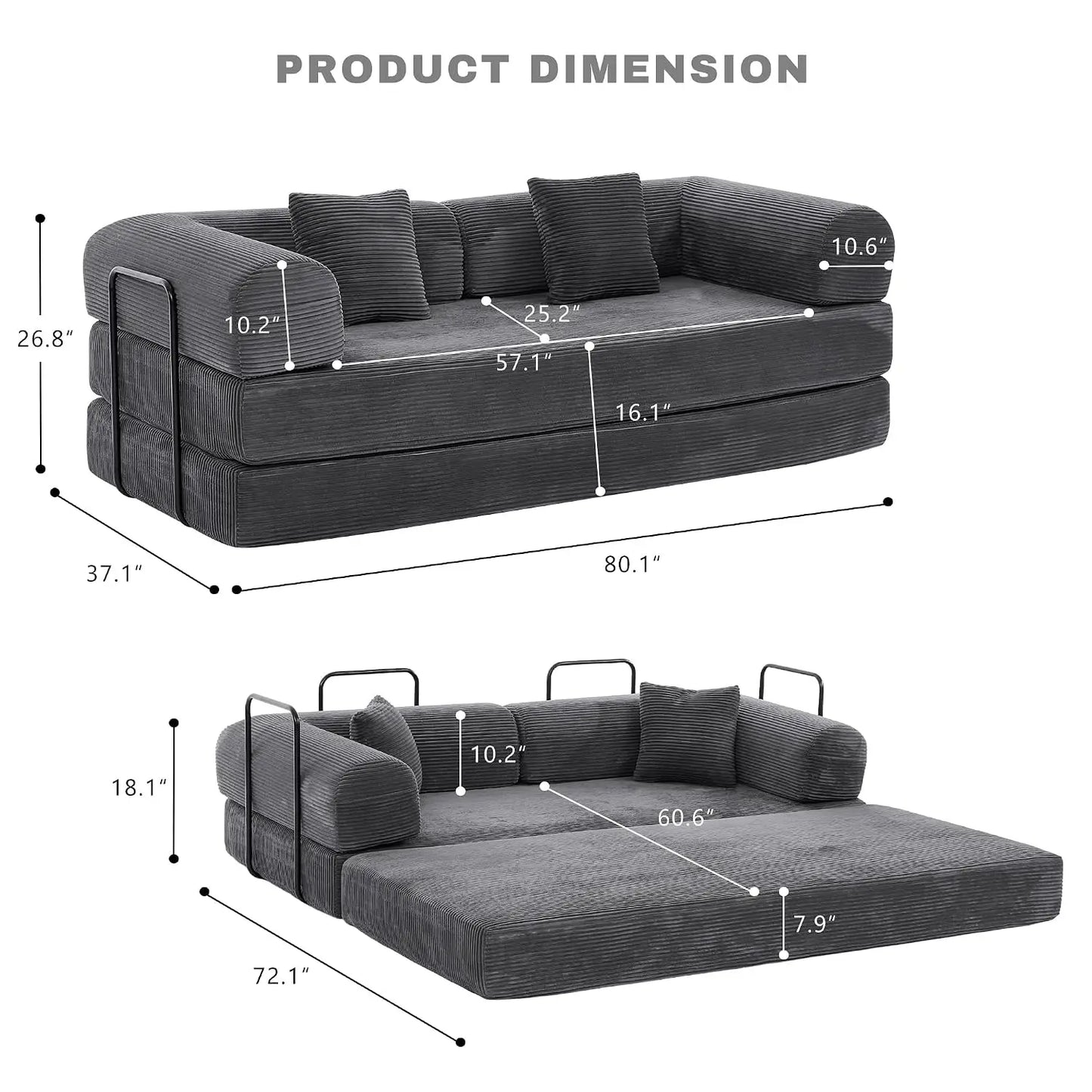 80 Inch Multi-Functional Convertible Sofa