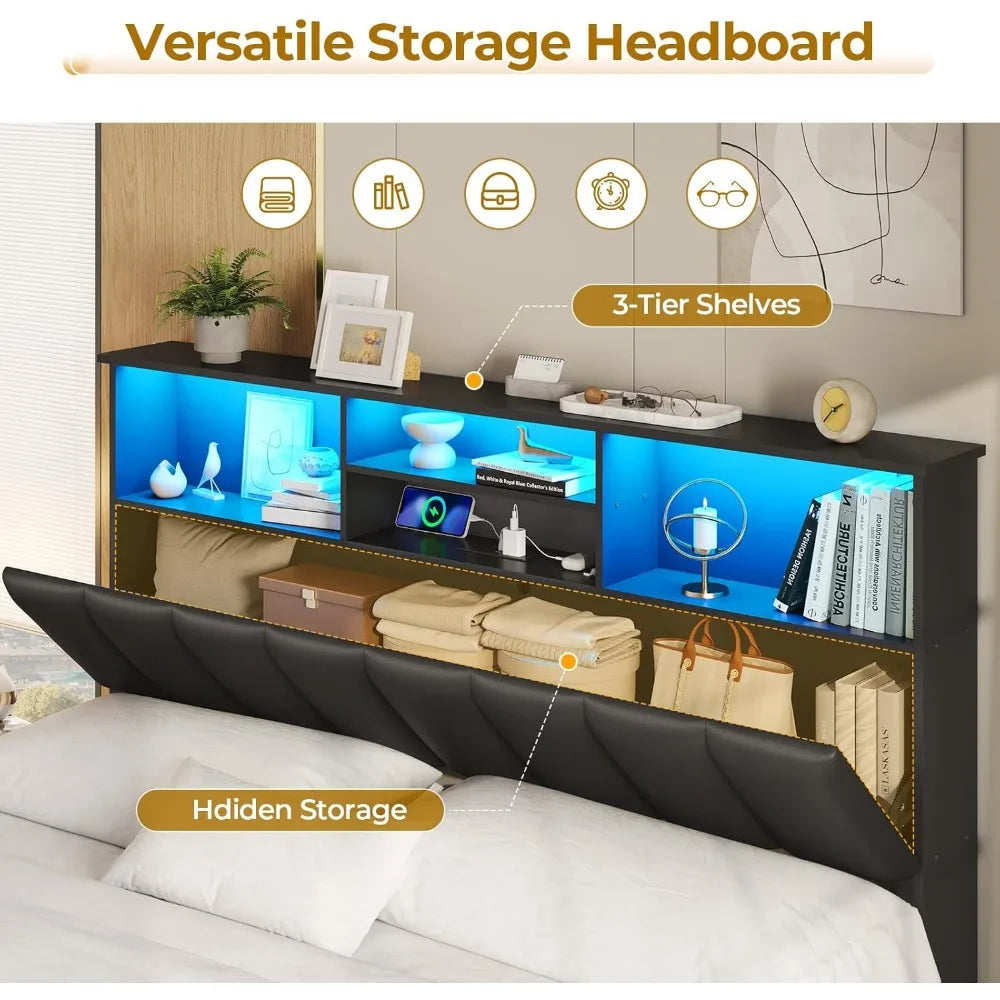 Bed Frame with Bookcase Headboard