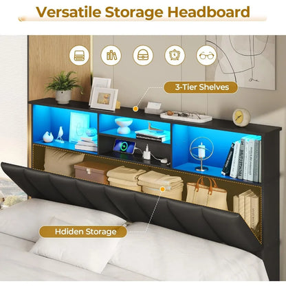 Bed Frame with Bookcase Headboard