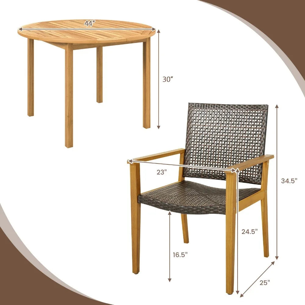 5 PCS  Acacia Wood Patio Dining Set