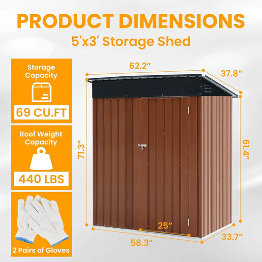 5x3 Lockable  Storage Shed