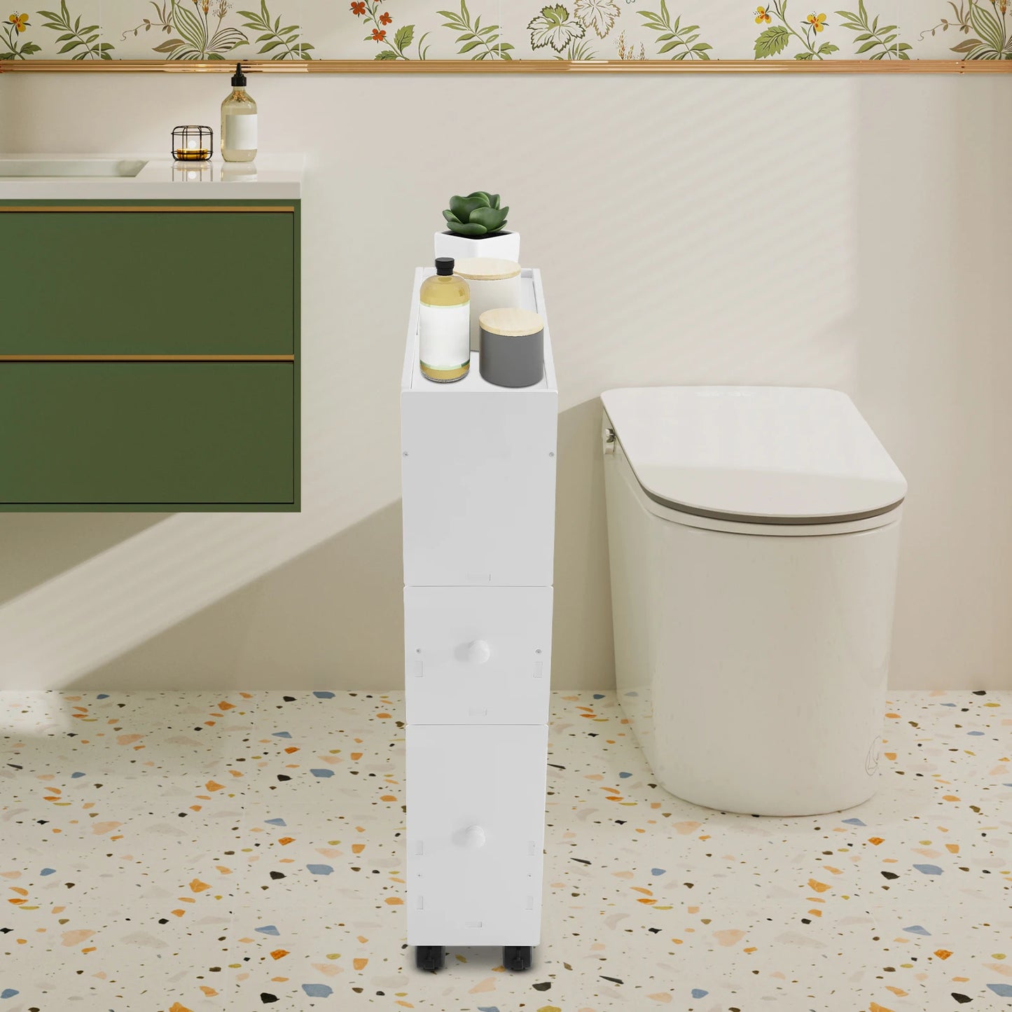 Narrow Bathroom & Laundry Storage Cabinet Organizer