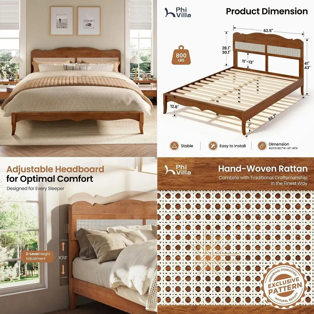 Rattan Queen Size Bed Frame with Headboard