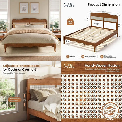 Rattan Queen Size Bed Frame with Headboard
