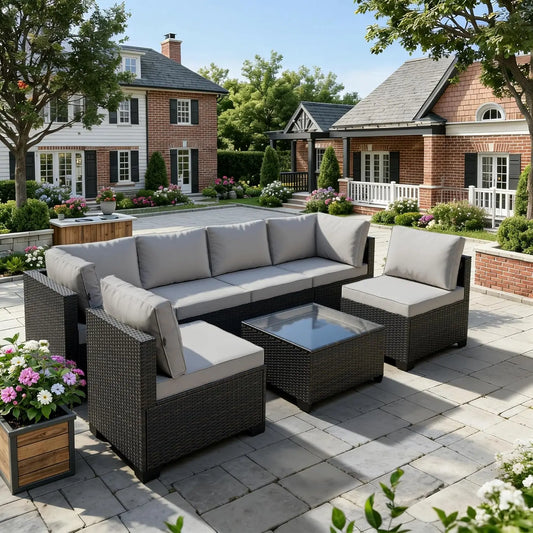 7 Piece Rattan Patio Modular Sectional