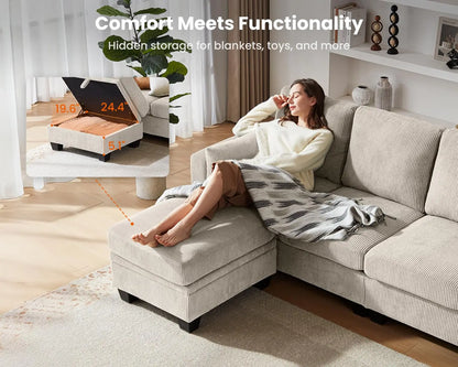Modular Sectional Sleeper Sofa with Storage Ottoman
