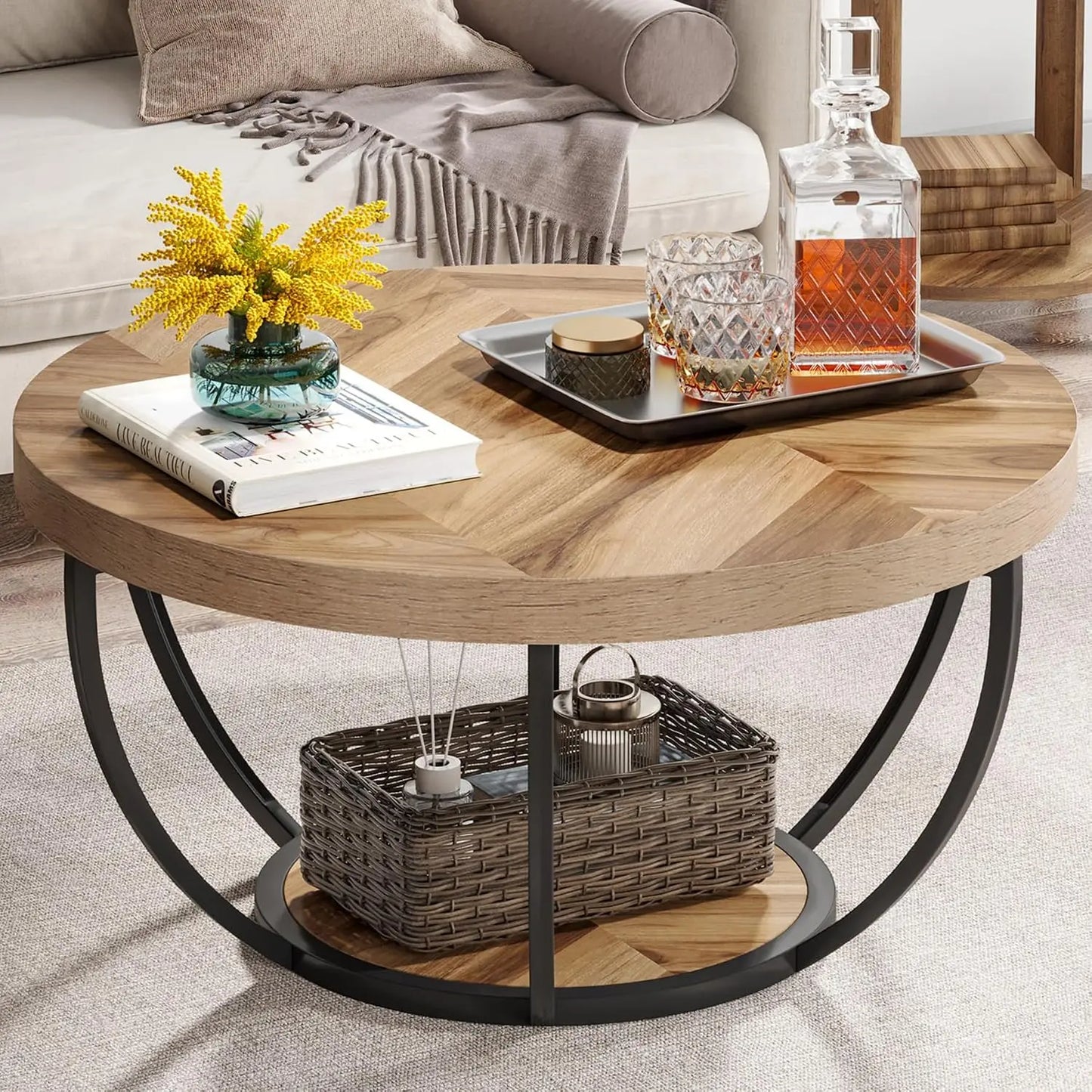 Modern Round Industrial Coffee Table